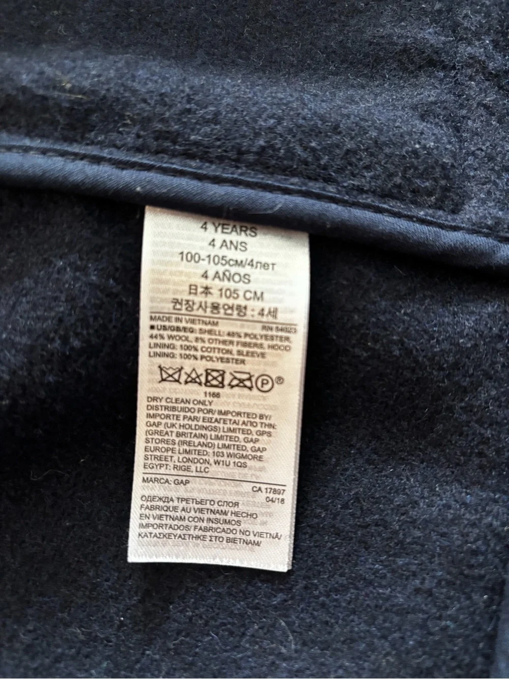 Baby GAP - Navy wool blend Pea Coat with Toggles and Red Plaid hood Lining